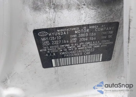 2010 Hyundai Elantra Gls from USA, damaged, VIN KMHDU4AD1AU109622